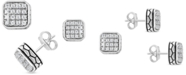 EFFY Collection EFFY&reg; Men's White Sapphire Square Cluster Stud Earrings (5/8 ct. t.w.) in Sterling Silver
